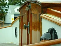 Varnished teak and mahogany companionway