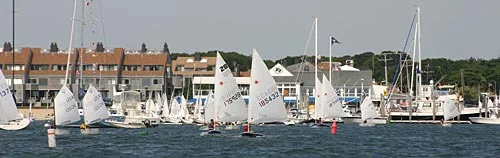 Sailboats racing off Hyannis harbor
