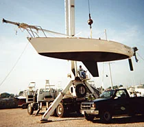 Sailboat hauled out on a lift