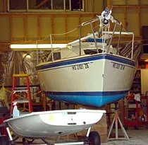Boat in the shop for winter work